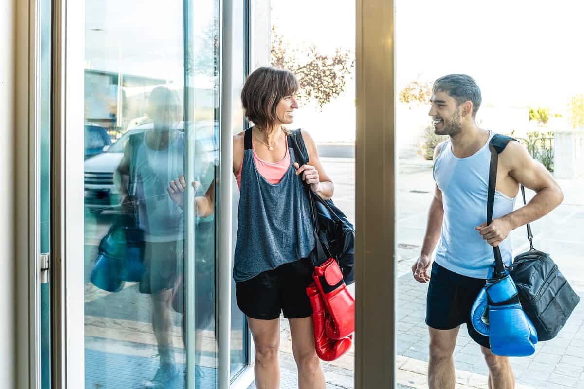 Gym members entering facility with 24/7 gym access