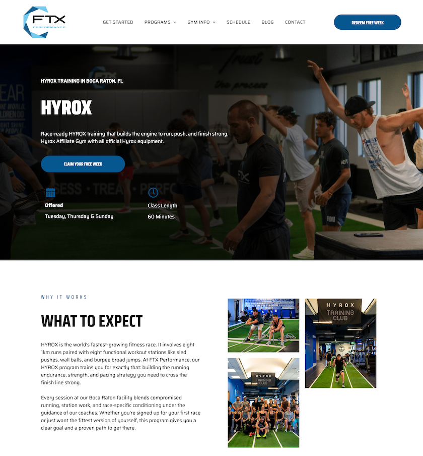 A great-looking gym website that makes it easy for leads to understand the offering and take the next step